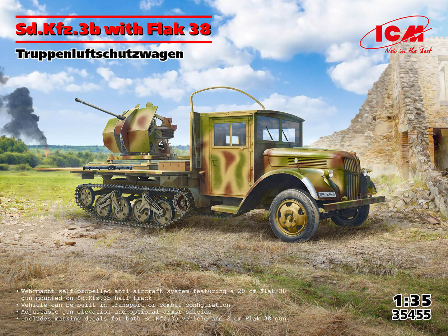 ICM 1/35 Sd.Kfz.3b with Flak 38 AA Gun Plastic Model Kit