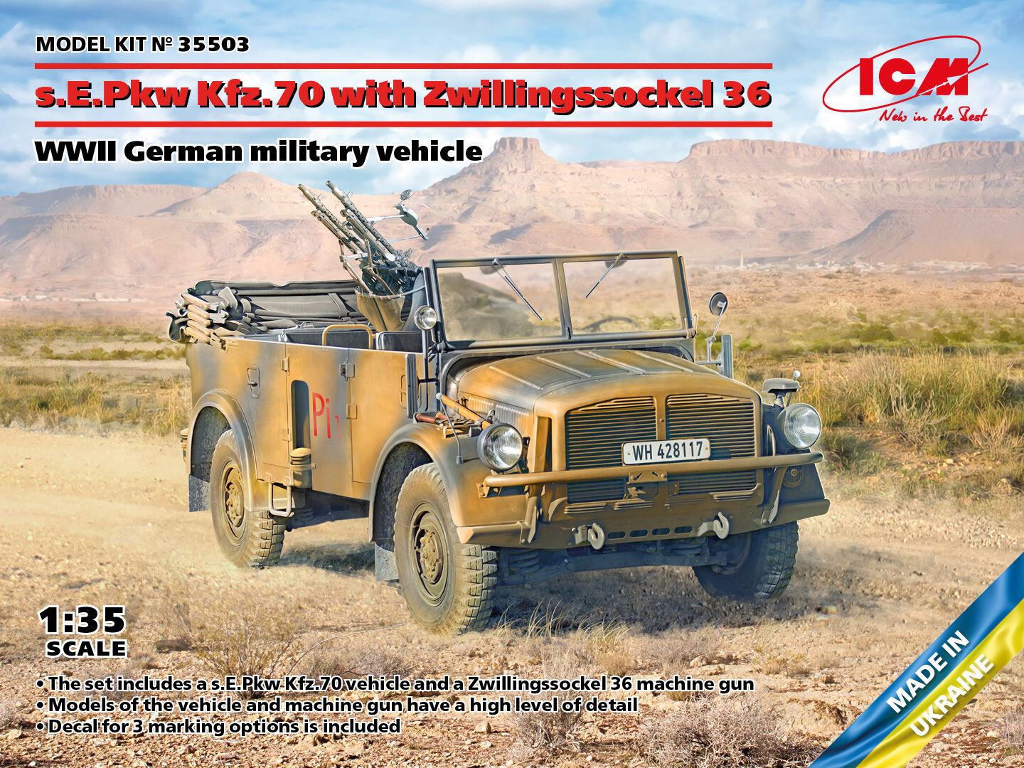 ICM 1/35 s.E.Pkw Kfz.70 with Zwillingssockel 36 WWII German Military Vehicle Plastic Model Kit