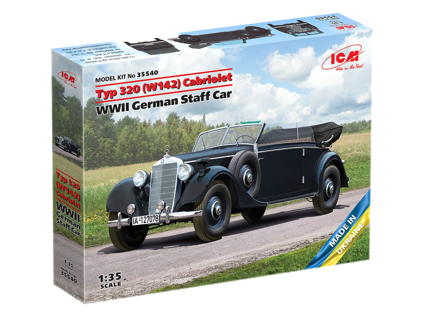 ICM 1/35 Typ 320 (W142) Cabriolet WWII German Staff Car Plastic Model Kit