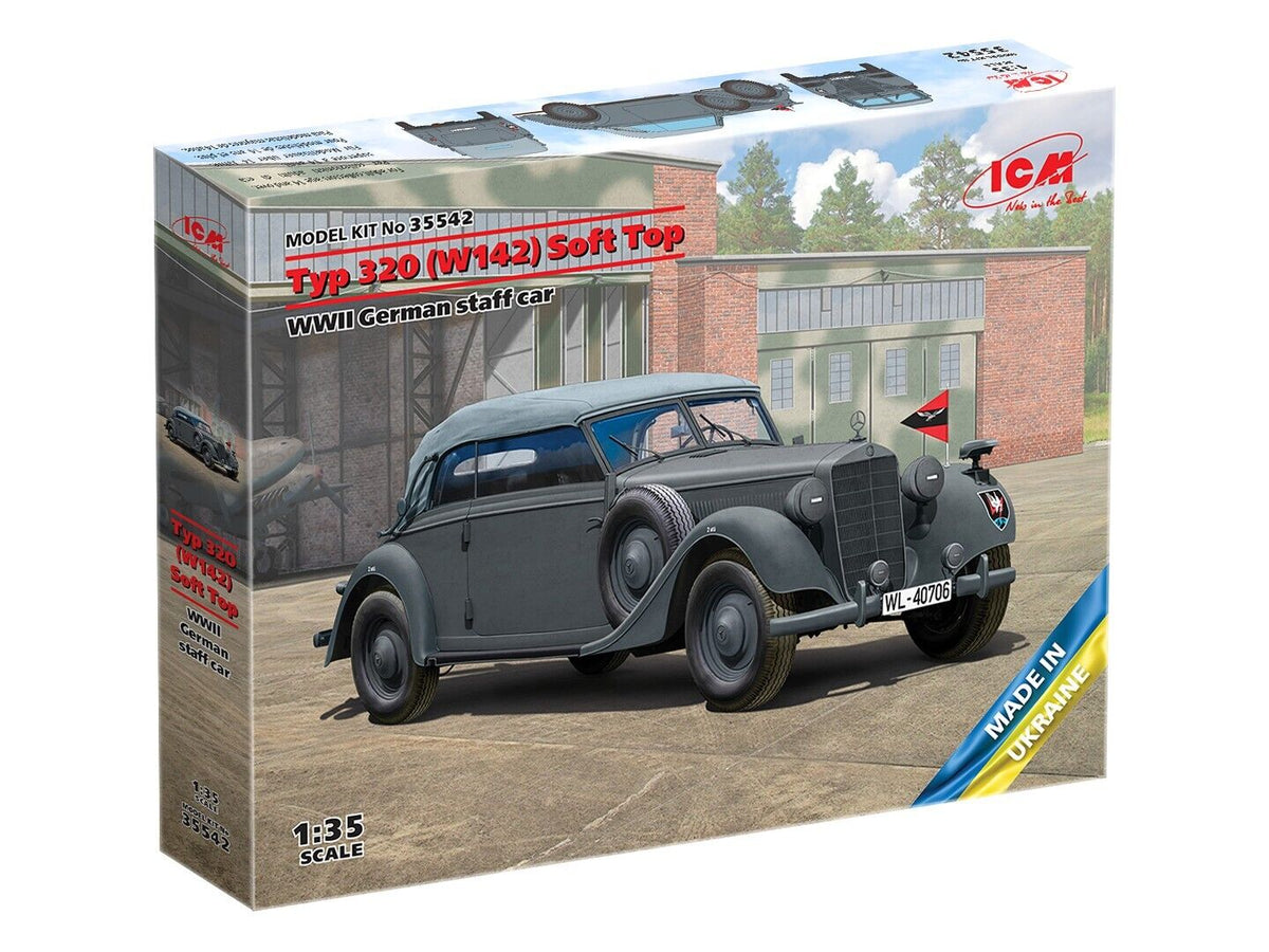 ICM 1/35 Typ 320 (W142) Cabriolet Soft Top WWII German staff car Plastic Model Kit ICM35542