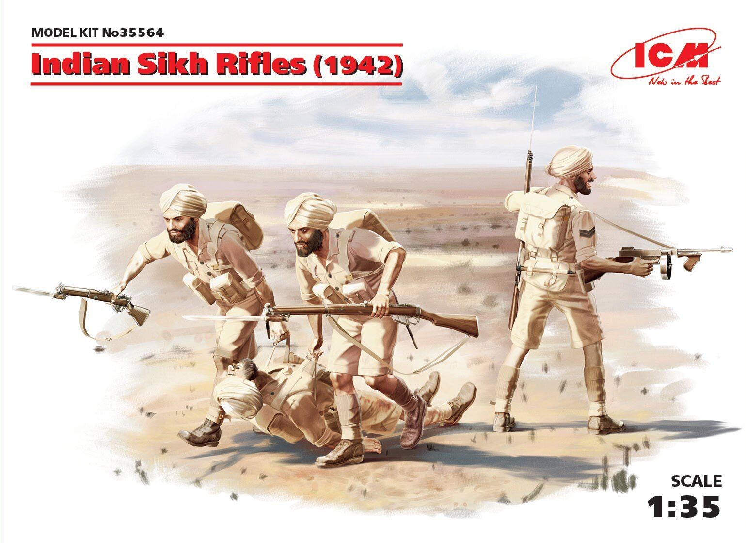 ICM 1/35 Indian Sikh Rifles (1942) (4 Figures) Plastic Model Kit
