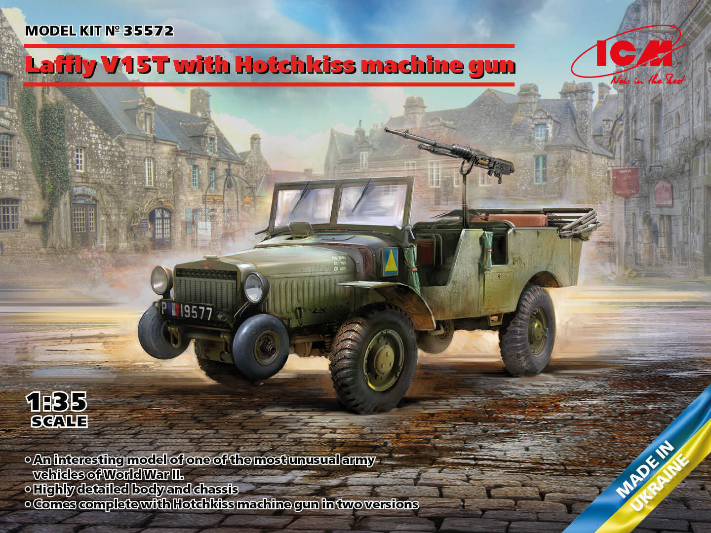 ICM 1/35 Laffly V15T with Hotchkiss machine gun Plastic Model Kit