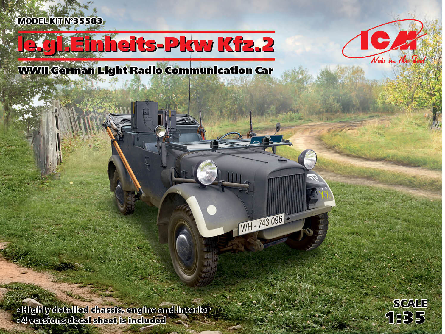ICM 1/35 le.gl.Einheitz-Pkw Kfz.2 WWII German Light Radio Communication Car Plastic Model Kit