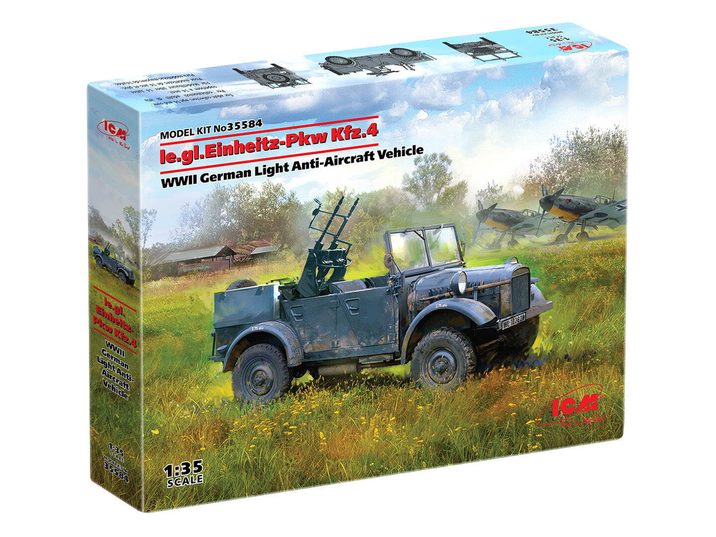 ICM 1/35 le.gl.Einheitz-Pkw Kfz.4 WWII German Light Anti-Aircraft Vehicle Plastic Model Kit