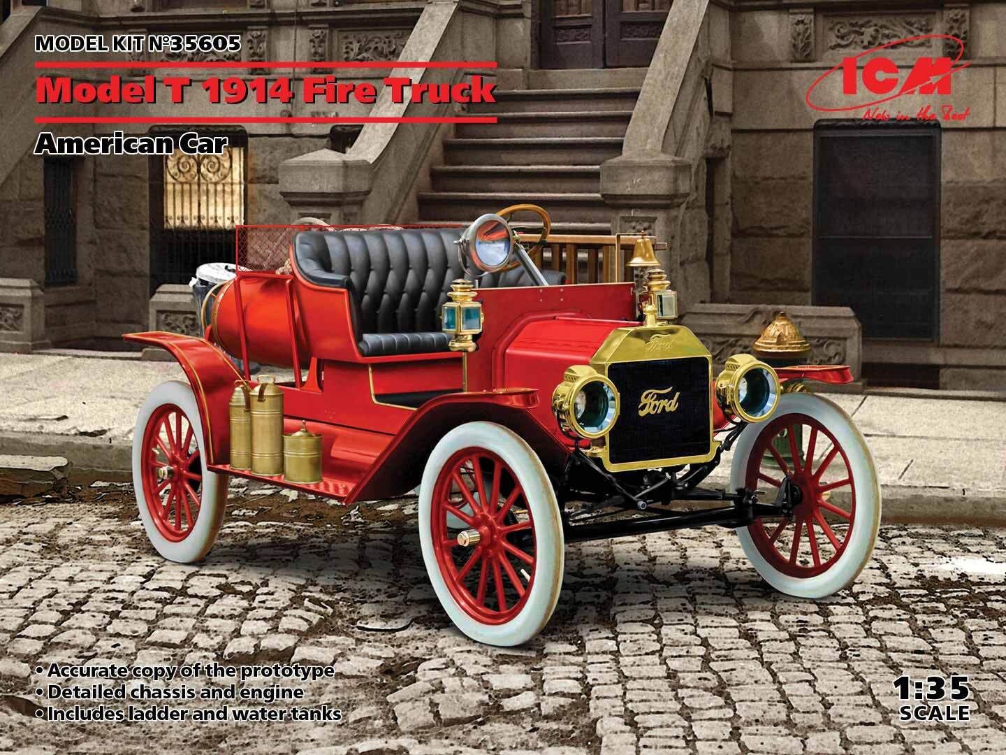 ICM 1/35 Model T 1914 Fire Truck American Car Plastic Model Kit