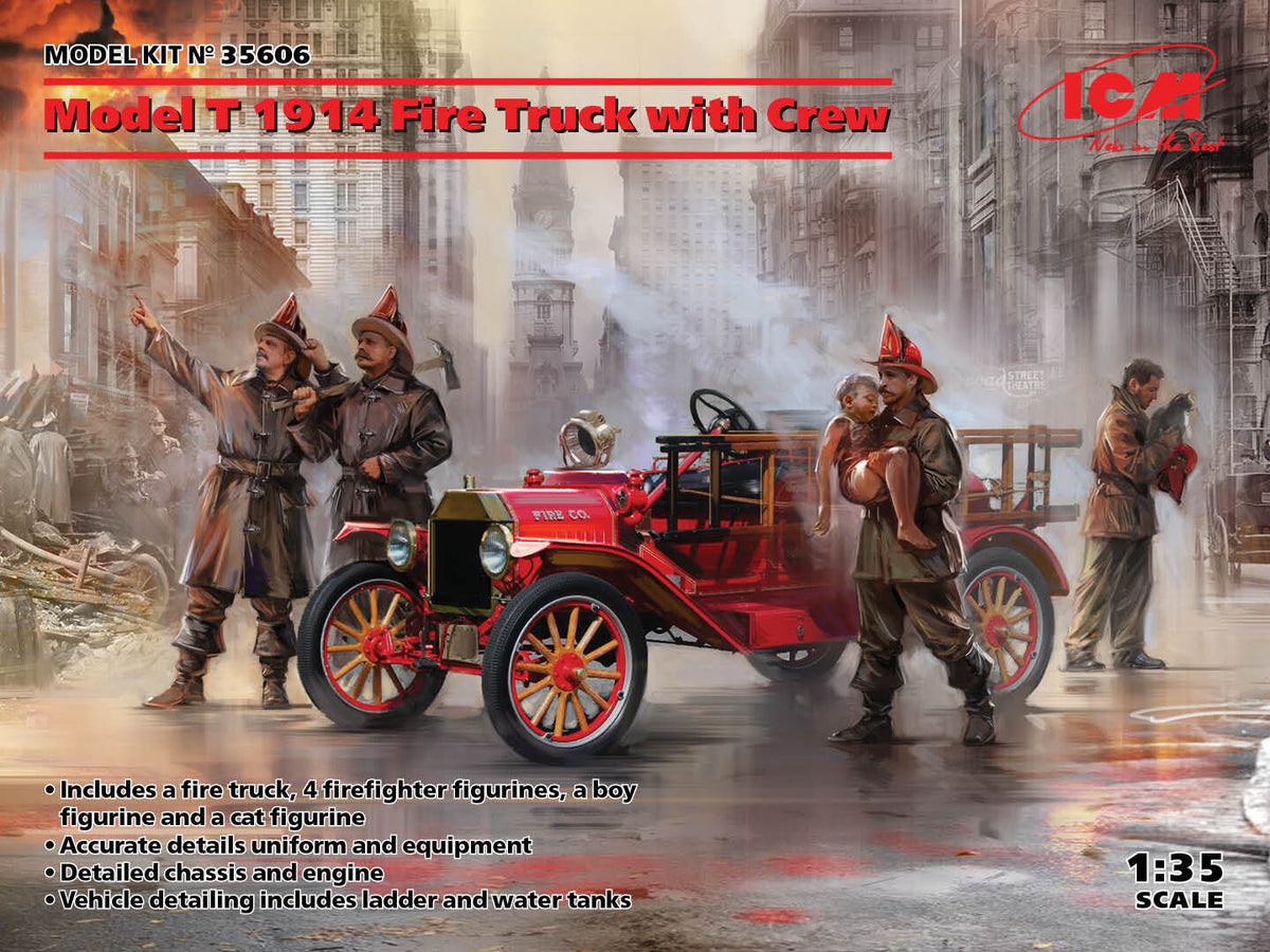 ICM 1/35 Model T 1914 Fire Truck with Crew Plastic Model Kit ICM35606