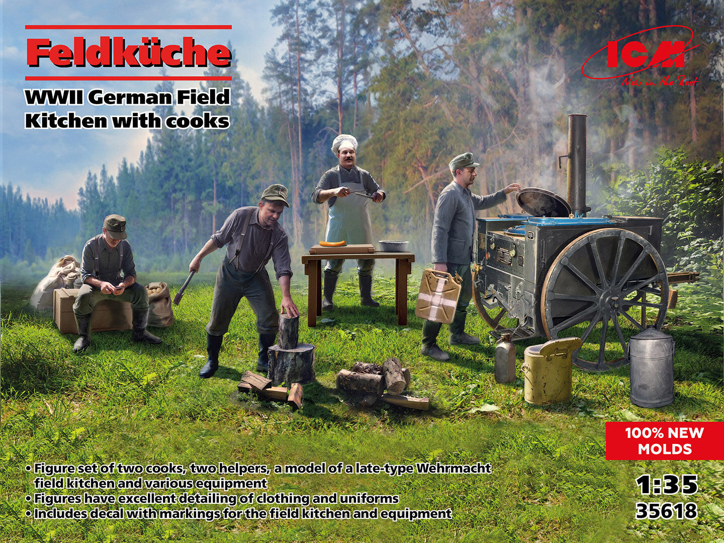 ICM 1/35 Feldküche WWII German Field Kitchen with cooks Plastic Model Kit