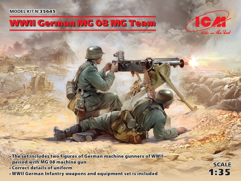 ICM 1/35 WWII German MG08 MG Team (2 Figures) Plastic Model Kit