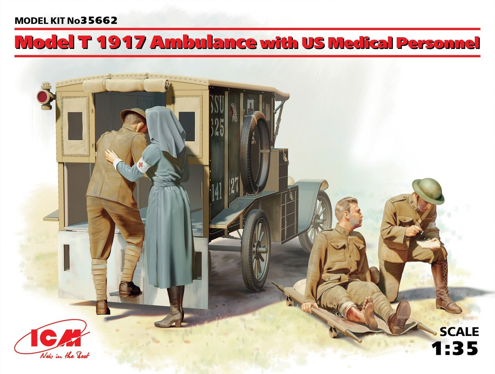 ICM 1/35 Model T 1917 Ambulance with US Medical Personnel Plastic Model Kit