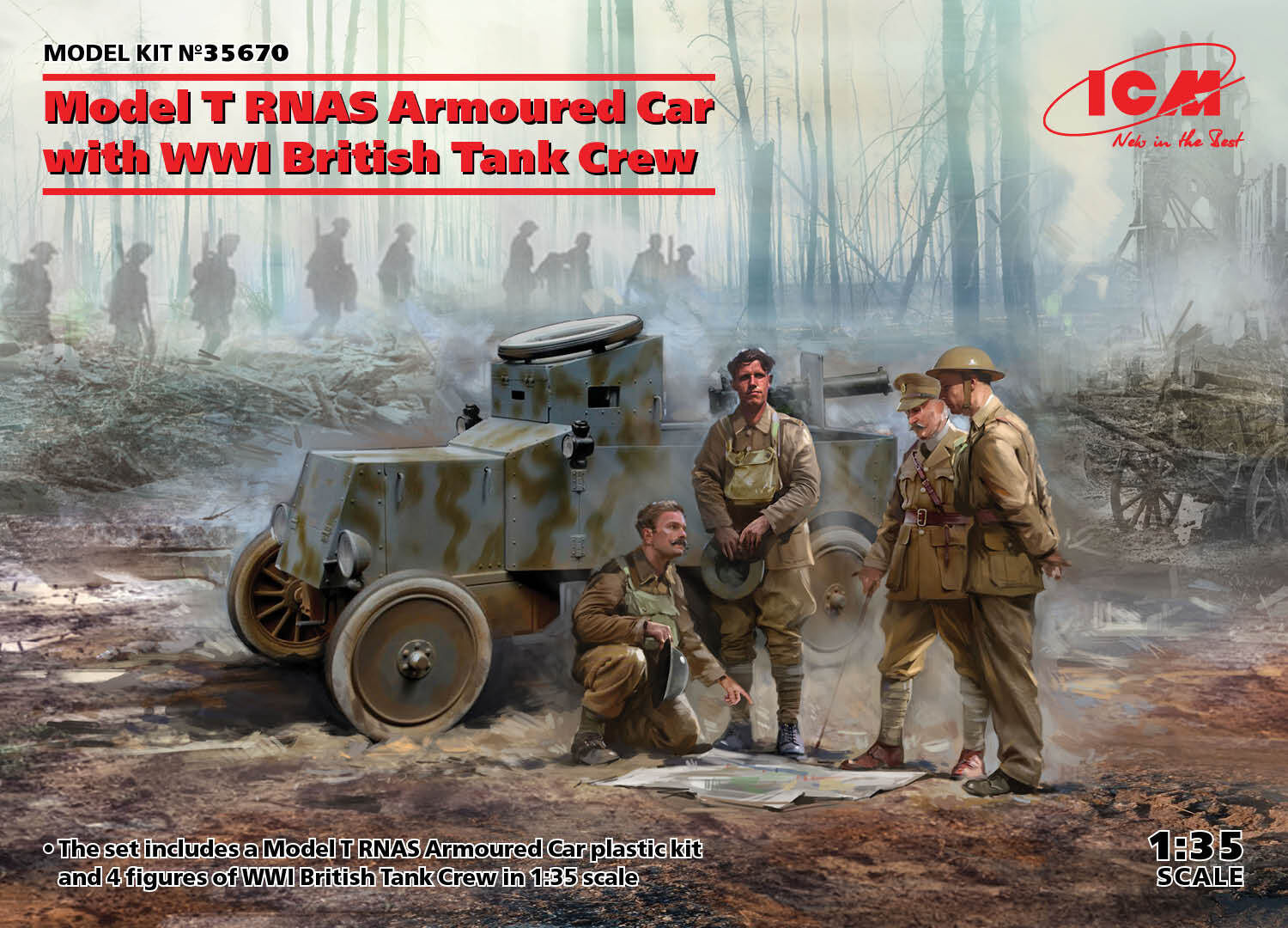 ICM 1/35 Model T RNAS Armoured Car with WWI British Tank Crew Plastic Model Kit