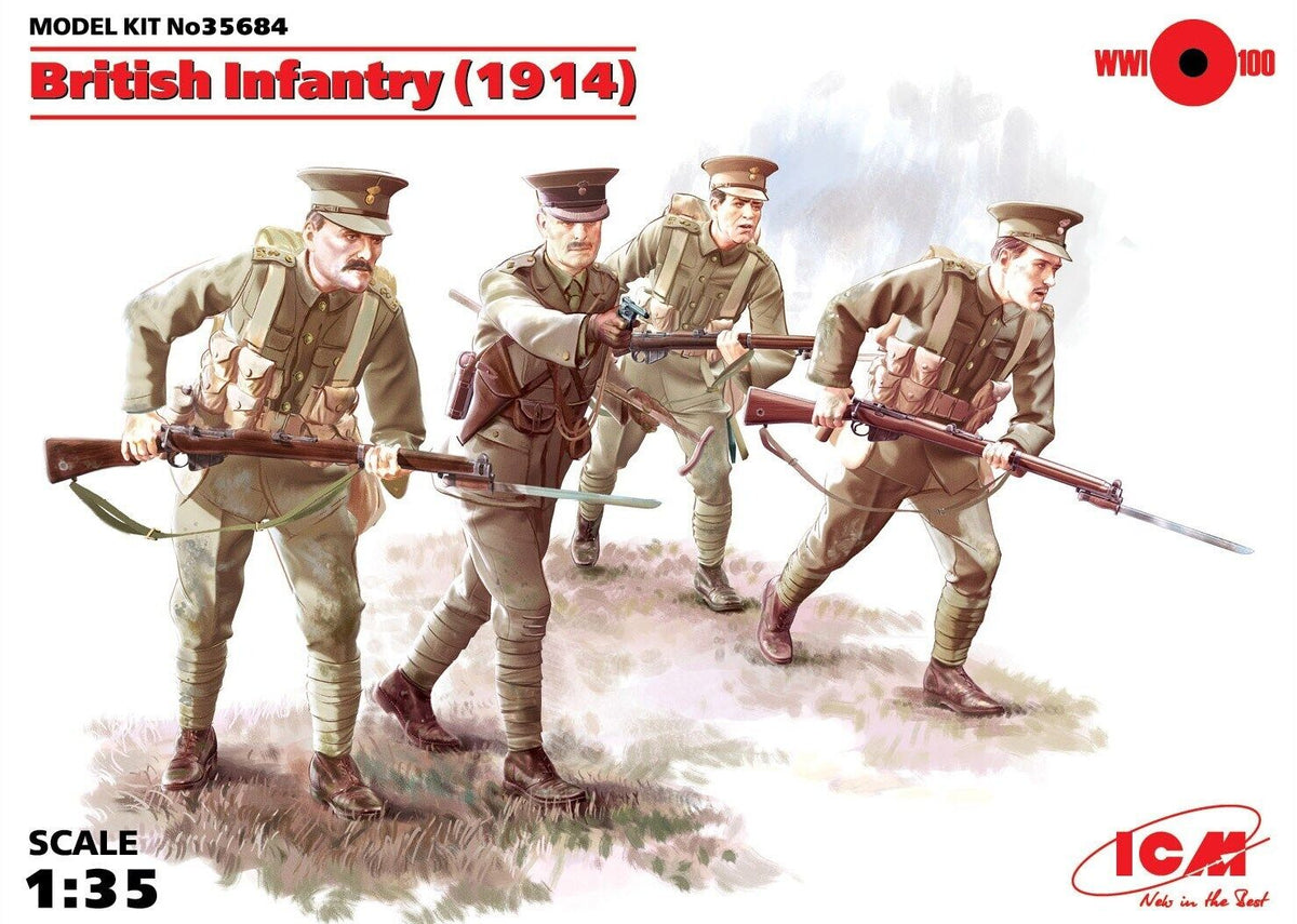 ICM 1/35 British Infantry (1914) (4 Figures) Plastic Model Kit ICM35684