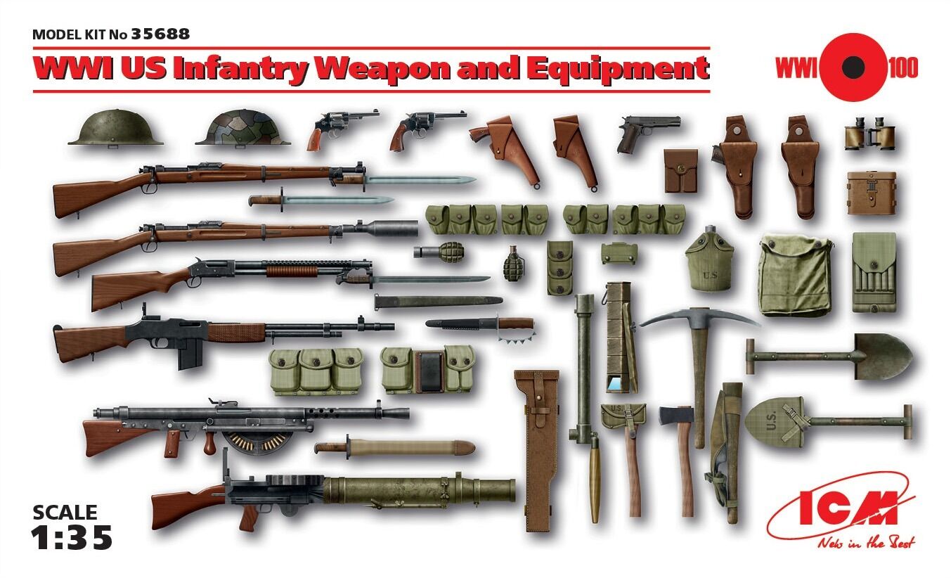ICM 1/35 WWI US Infantry Weapon and Equipment Plastic Model Kit ICM35688