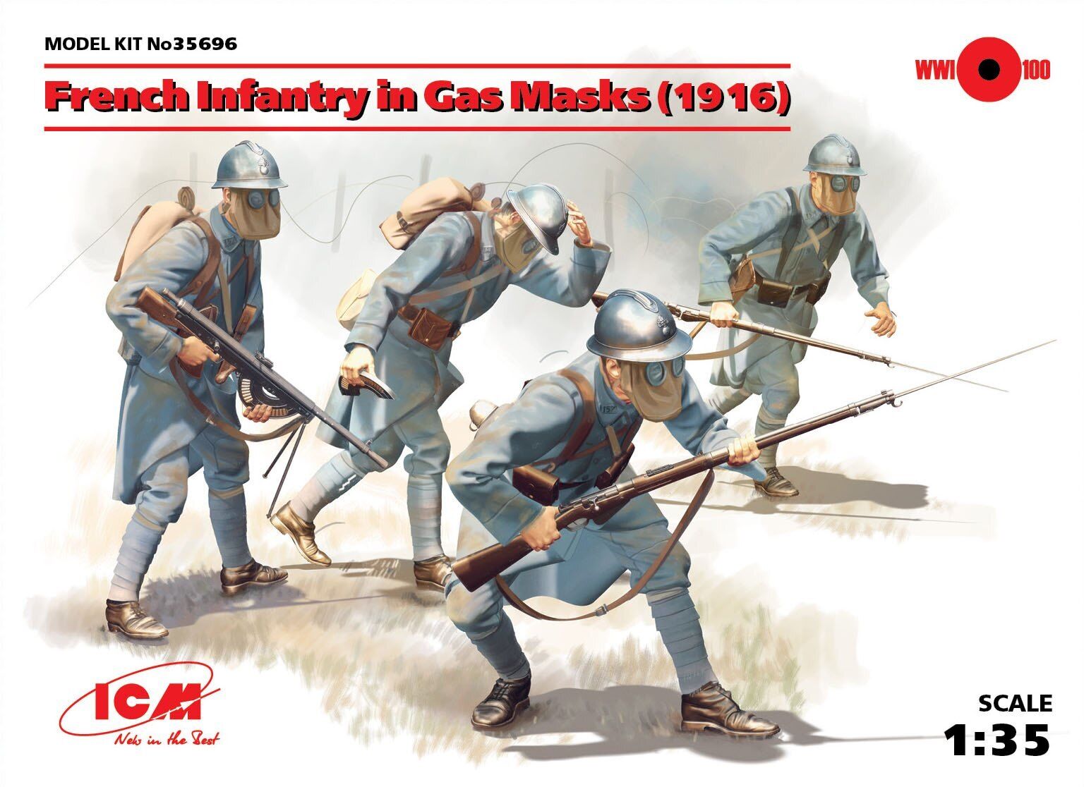 ICM 1/35 French Infantry in Gas Masks (1918) (4 Figures) Plastic Model Kit