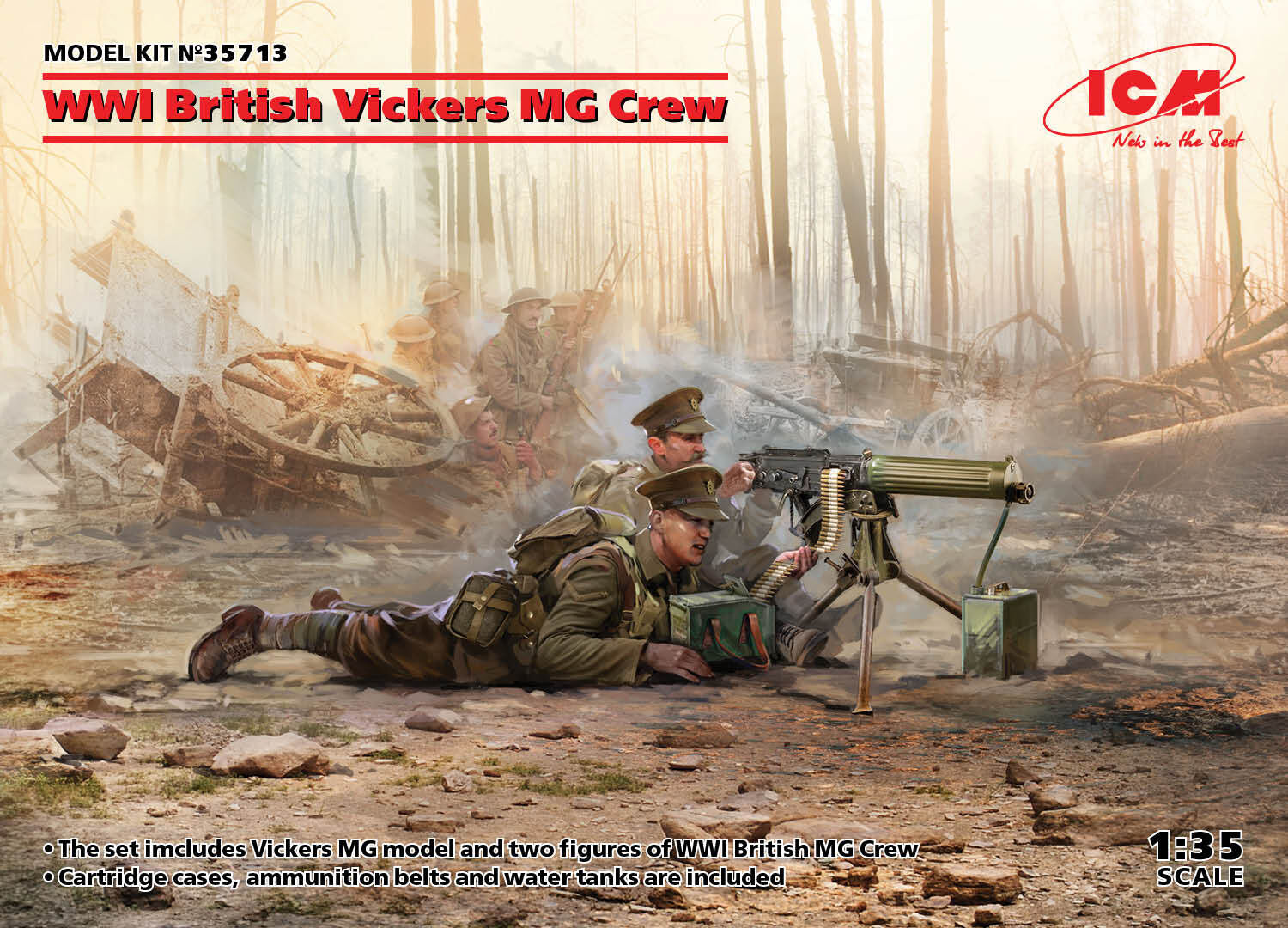 ICM 1/35 WWI British Vickers MG Crew (Vickers MG & 2 Figures) Plastic Model Kit