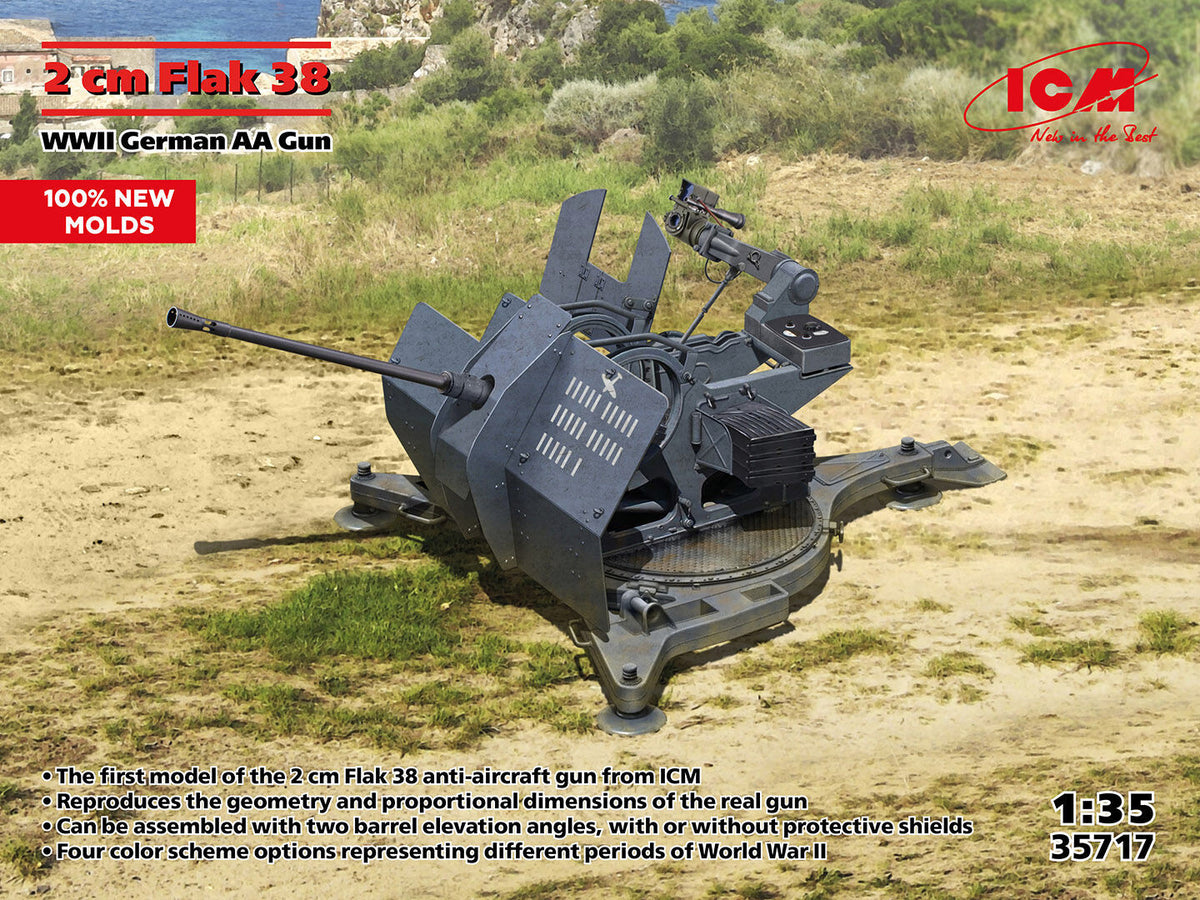 ICM 1/35 Flak 38 WWII German AA Gun Plastic Model Kit ICM35717
