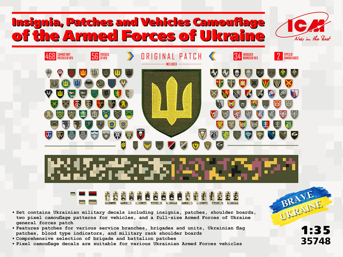 ICM 1/35 Chevrons of Personnel and Camouflage of Military Vehicles of the Ukrainian Army Plastic Model Kit ICM35748