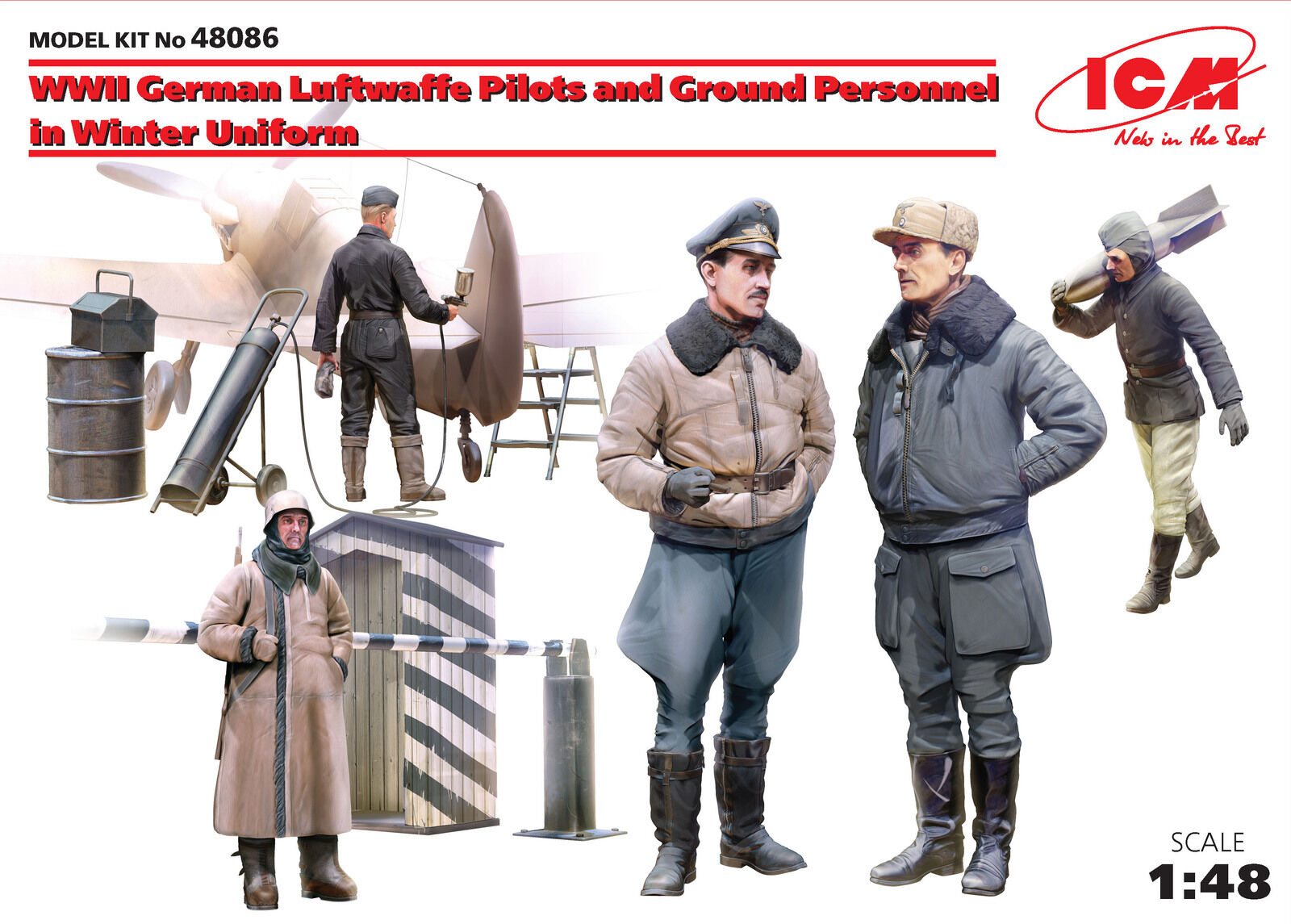 ICM 1/48 WWII German Luftwaffe Pilots and Ground Personnel in Winter Uniform (5 Figures) Plastic Model Kit