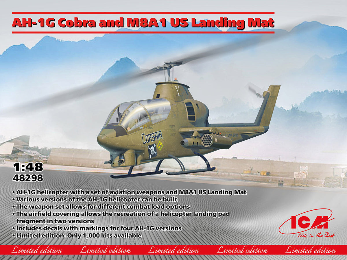ICM 1/48 AH-1G Cobra and M8A1 US Landing Mat Plastic Model Kit ICM48298