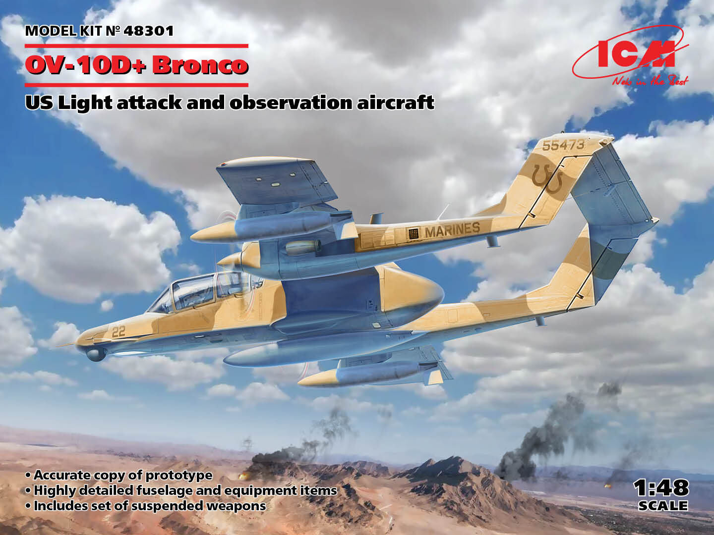 ICM 1/48 OV-10D+ Bronco US Attack Aircraft Plastic Model Kit