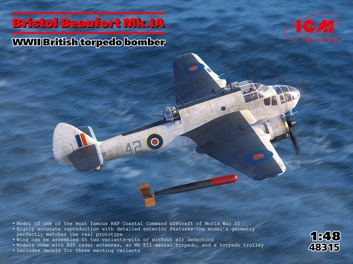 ICM 1/48 Bristol Beaufort Mk.IA WWII British torpedo bomber Plastic Model Kit ICM48315