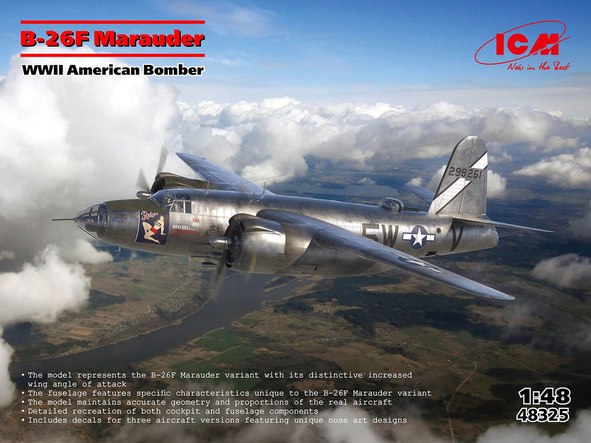 ICM 1/48 B-26F Marauder WWII American Bomber Plastic Model Kit ICM48325