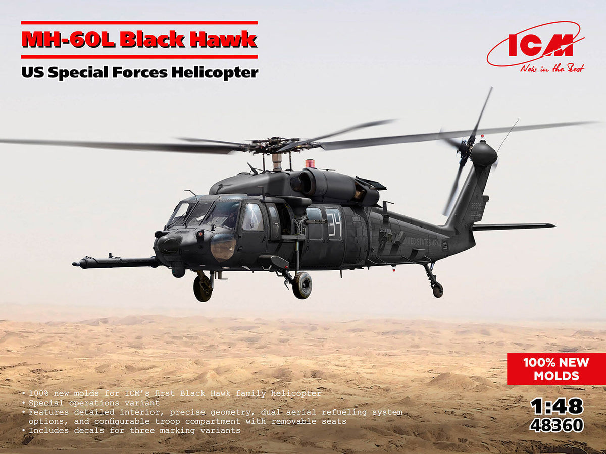 ICM 1/48 MH-60L Black Hawk US Special Forces Helicopter Plastic Model Kit ICM48360