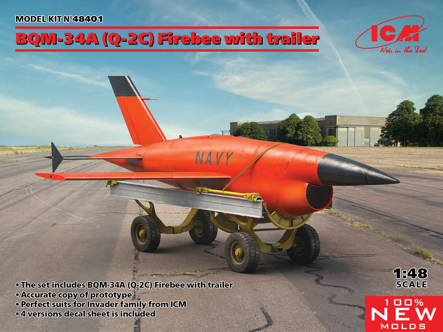 ICM 1/48 (BQM-34A) Q-2C Firebee with trailer (1 Airplane and Trailer) Plastic Model Kit