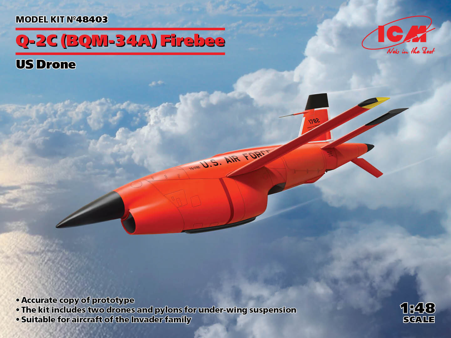 ICM 1/48 (BQM-34A) Q-2C Firebee US Drone (2 Airplanes and Pylons) Plastic Model Kit