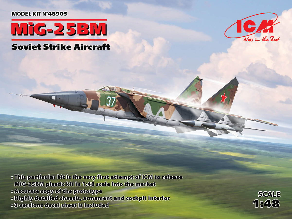 ICM 1/48 MiG-25 BM Soviet Strike Aircraft Plastic Model Kit ICM48905