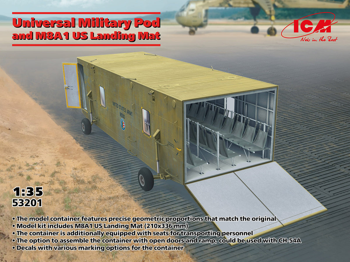 ICM 1/35 Universal Military Pod with M8A1 US Landing Mat Plastic Model Kit ICM53201