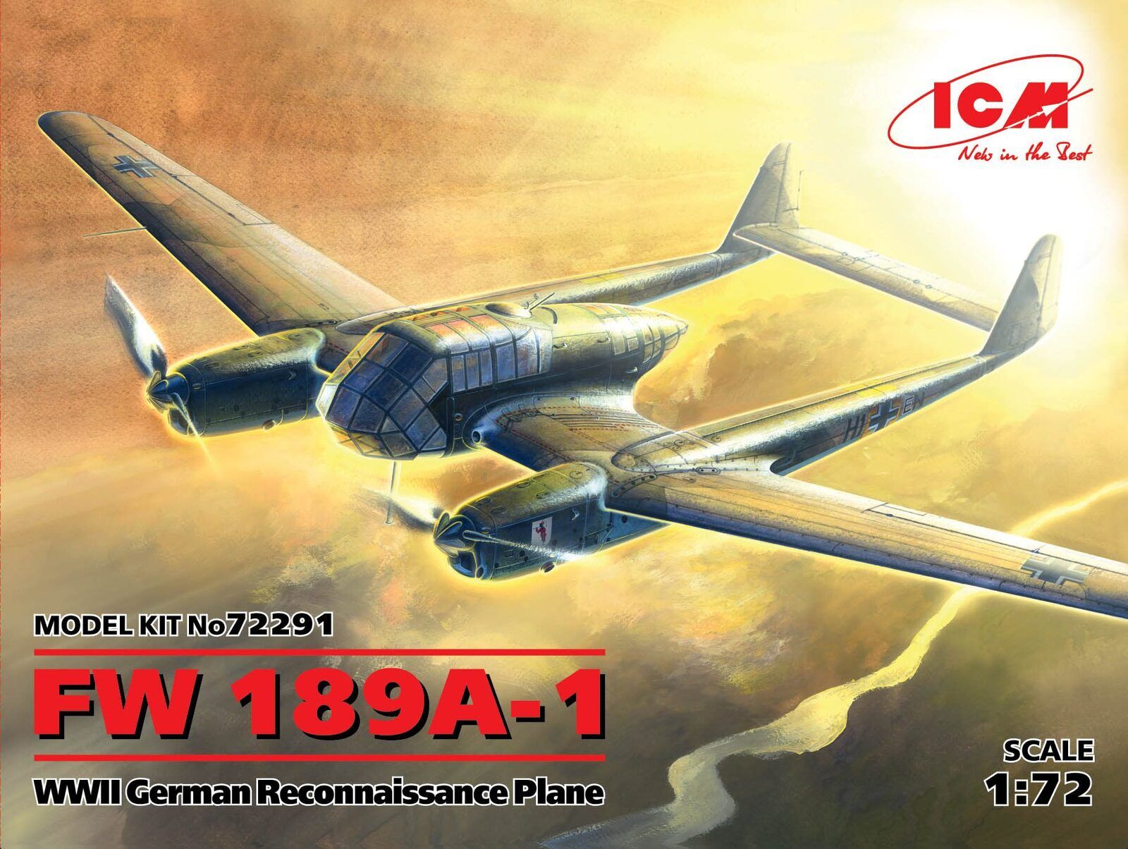 ICM 1/72 FW 189A-1 WWII German Reconnaissance Plane Plastic Model Kit