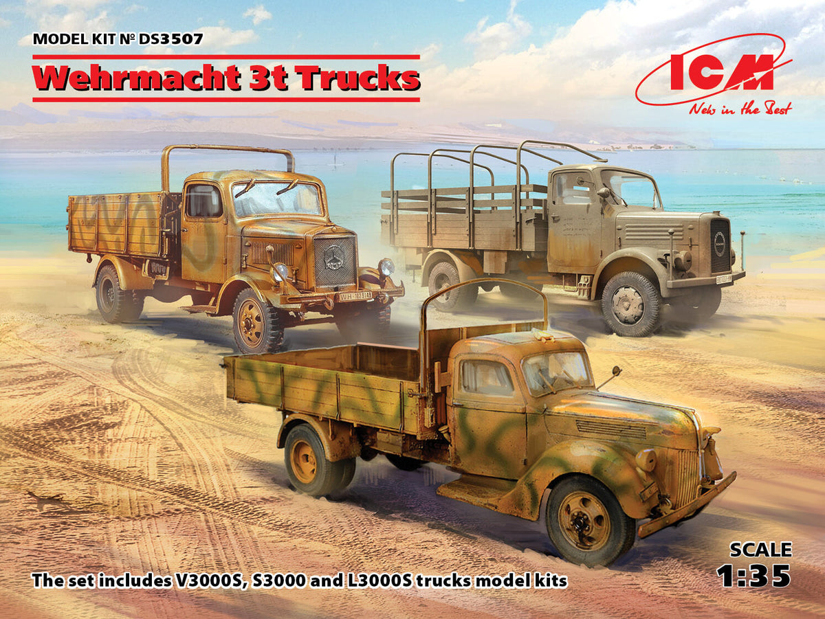 ICM 1/35 Wehrmacht 3t Trucks Plastic Model Kit Diorama Set ICMDS3507