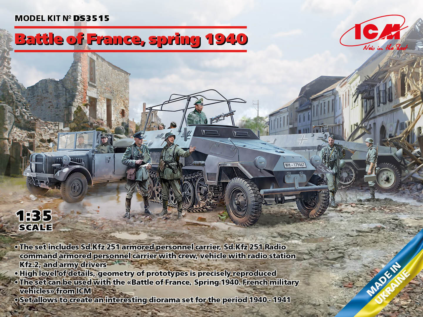 ICM 1/35 Battle of France spring 1940. German combat vehicles Plastic Model Kit Diorama Set