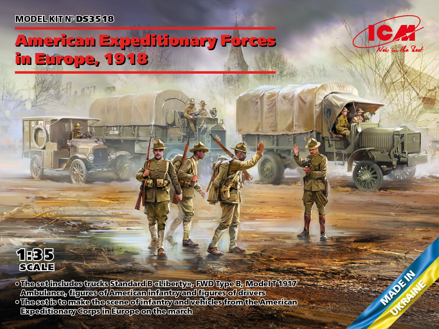 ICM 1/35 American Expeditionary Forces in Europe 1918 Plastic Model Kit Diorama Set
