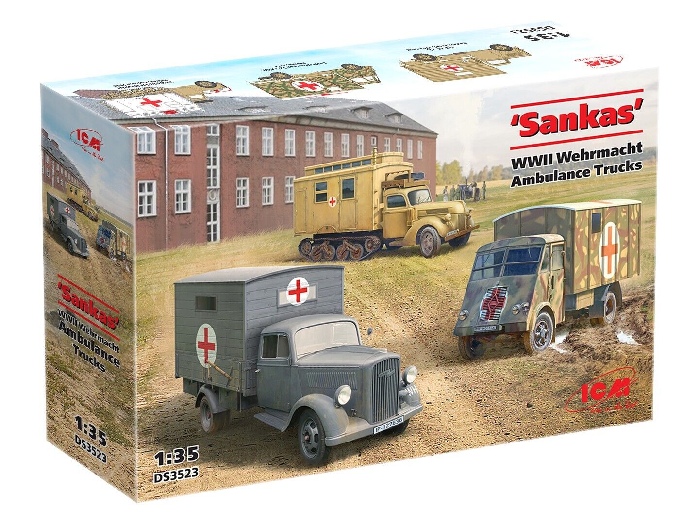 ICM 1/35 'Sankas' WWII Wehrmacht Ambulance Trucks Plastic Model Kit Diorama Set