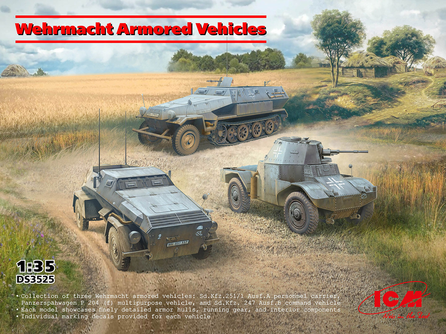 ICM 1/35 Wehrmacht Armored Vehicles Plastic Model Kit Diorama Set