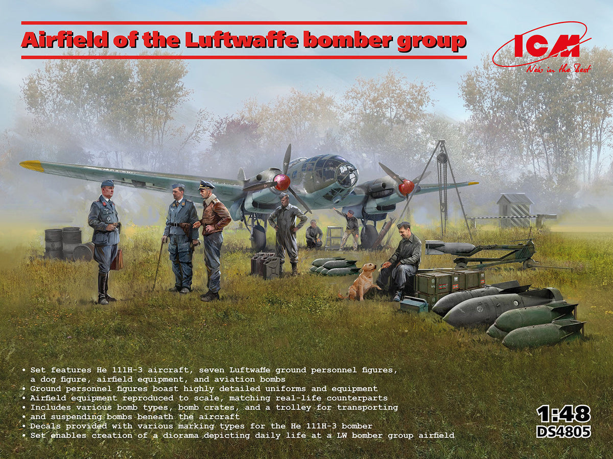 ICM 1/48 Airfield of the Luftwaffe bomber group Plastic Model Kit Diorama Set ICMDS4805