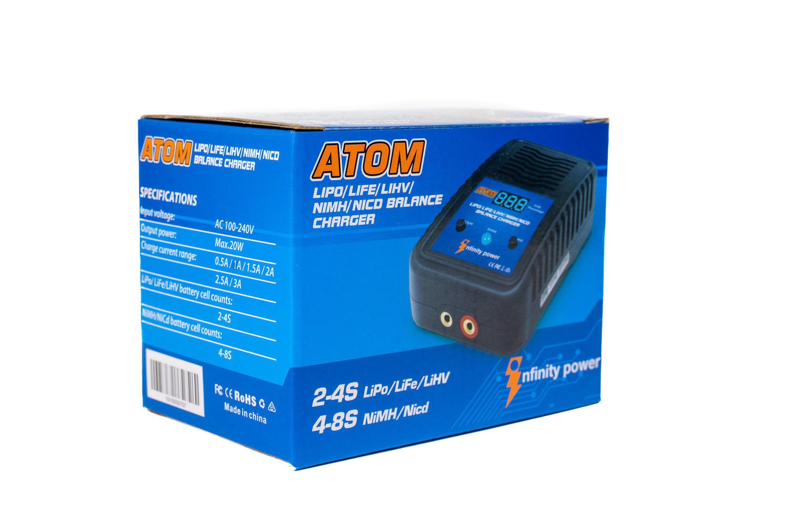 IP-ATOM Infinity Power ATOM Charger AC 3.0A 2-4S Lipo/LiHV - 4-8S NiMH/Nicd Infinity Power