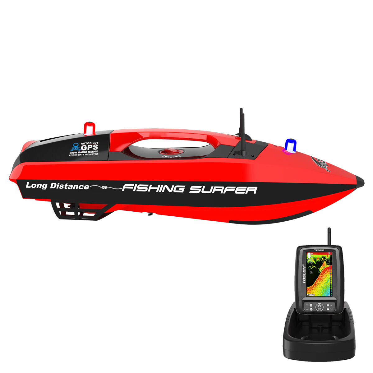 Joysway Fishing Surfer V2 Surfcasting Bait Boat GPS 850mm RTR w/ TF520 Fish Finder - Red JW-3251RF