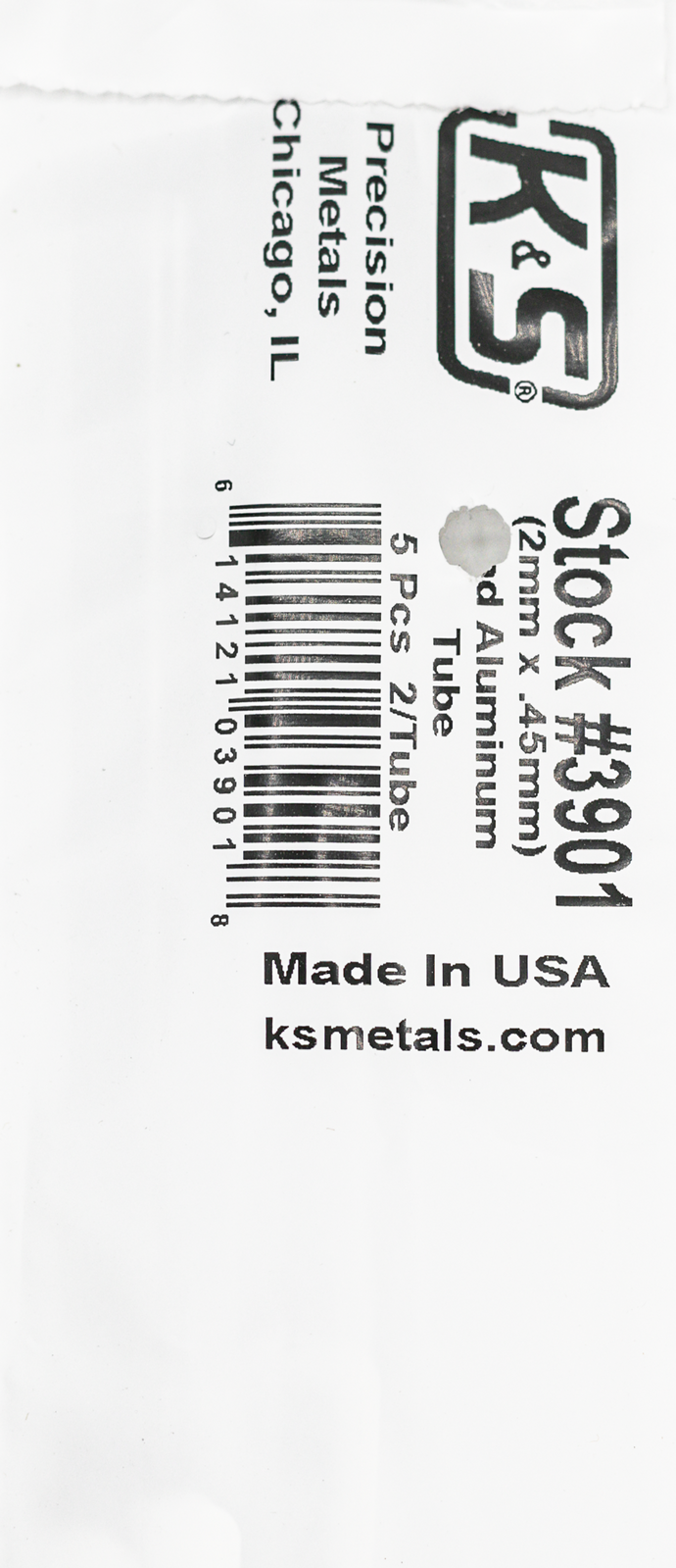 K&S 3901 ROUND ALUMINUM TUBE .45MM WALL (1 METRE) 2MM OD (5 tubes per bag x 2 bags) K&S METALS