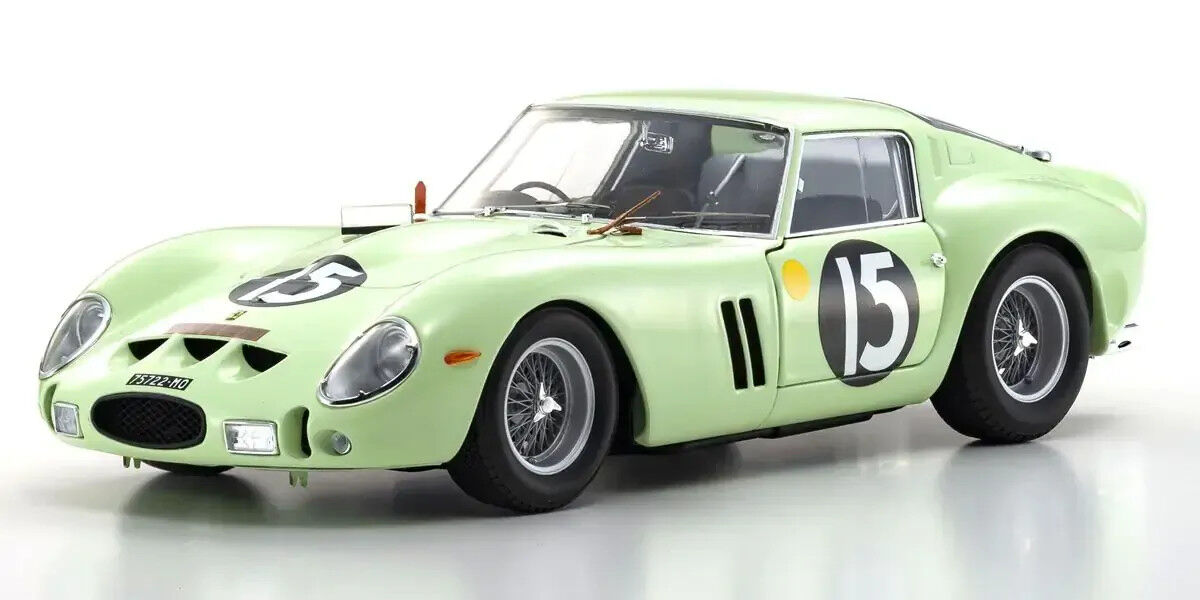 Kyosho 1/18 Ferrari 250 GTO (RHD) 1962 Goodwood Tourist Trophy Light Green Nr. 15 Diecast Model Car