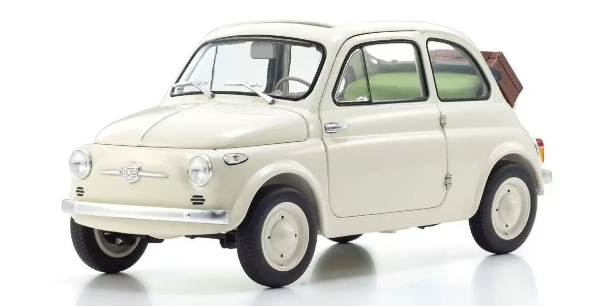 Kyosho Original 1/18 Fiat Nuova 500 with Accessories Ivory Diecast Model Car KSD08966WA