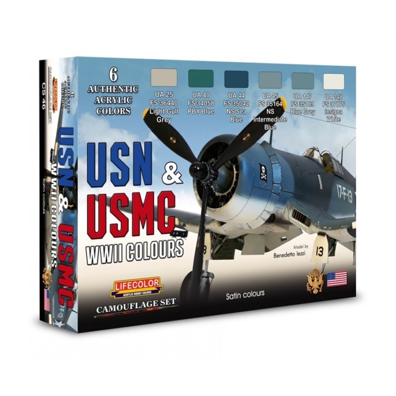 LC-CS46 Lifecolor USN & USMC WWII Colours Acrylic Paint Set Lifecolor