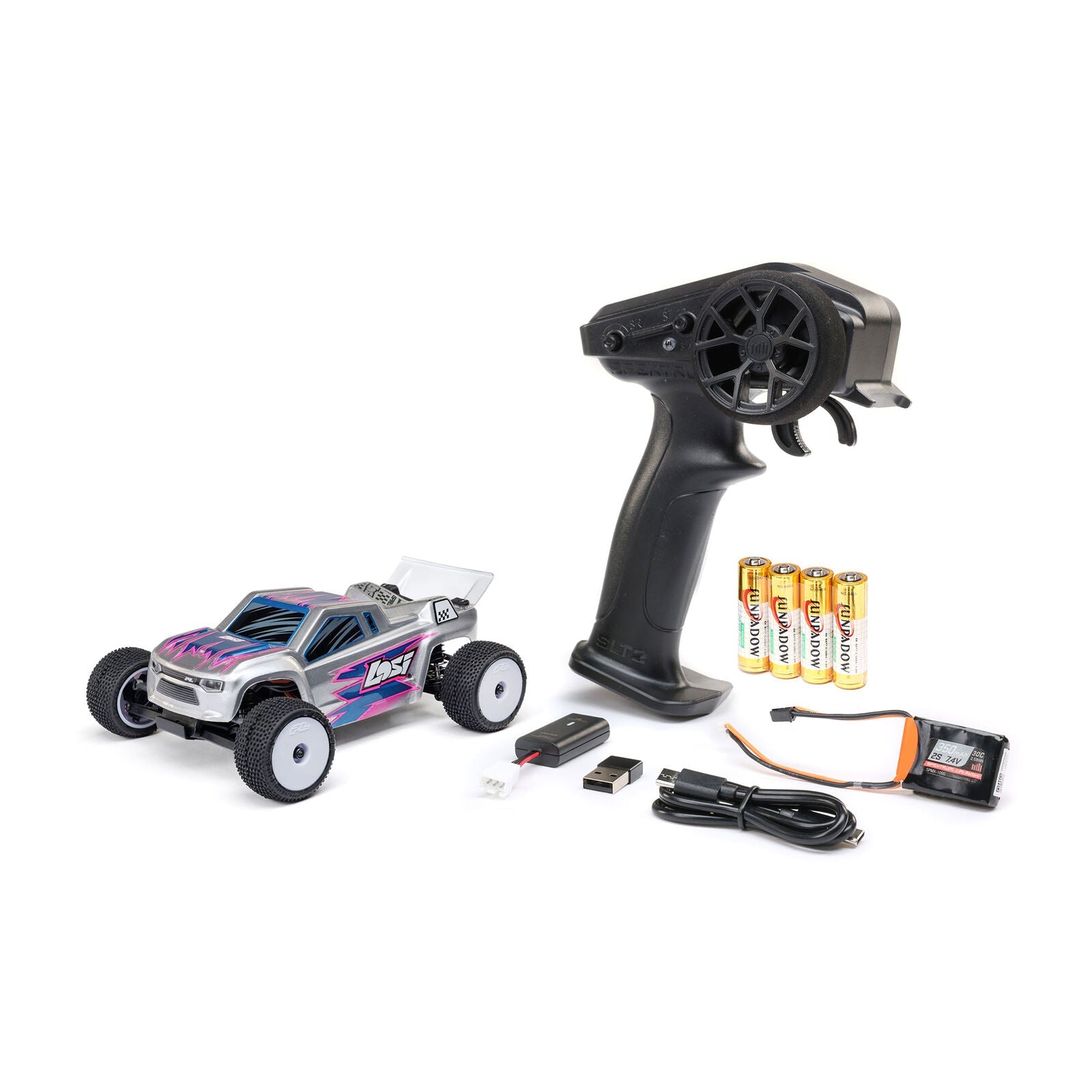 Losi 1/28 Micro-T 2S 2WD RTR Stadium Truck (Battery & Charger Included), Silver LOS-1392T2 Losi