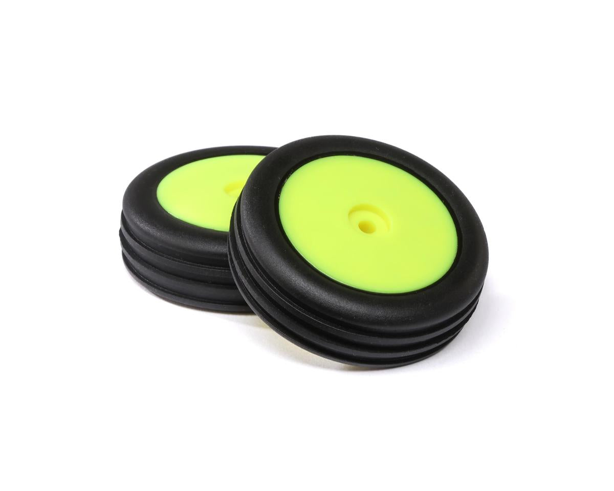 LOS41048 Losi Wide Body Rib Front Tyres Mounted on Yellow Rims, 2pcs, Mini-B Losi