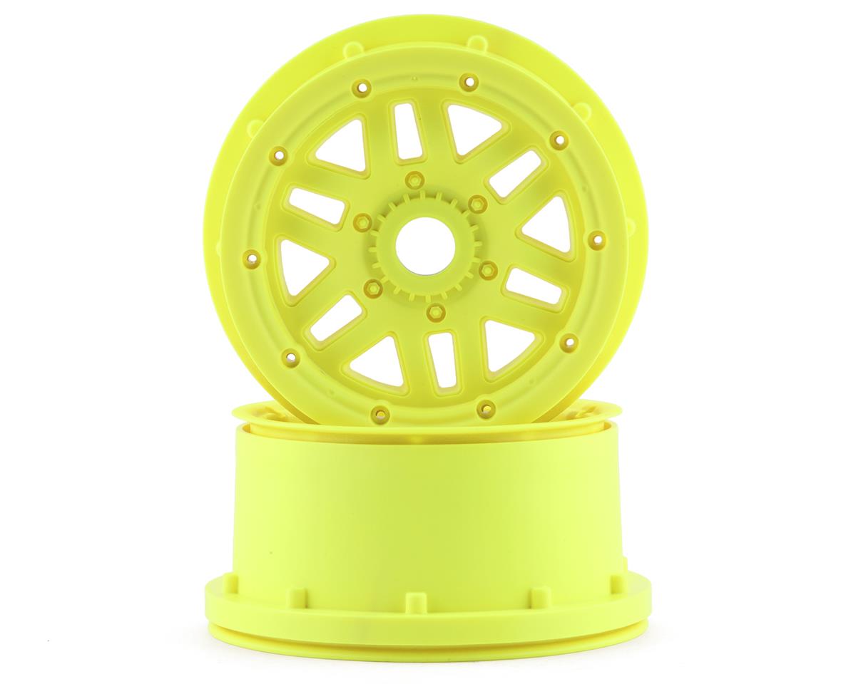 LOS45024 Losi Wheel and Beadlock Set, Flo Yellow (2), 5ive-T 2.0 Losi