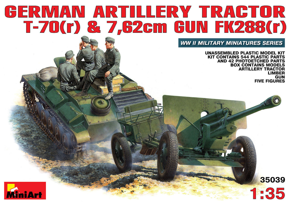 MiniArt 1/35 German Artillery Tractor T-70 & Gun FK 288 w/crew Plastic Model Kit MA35039