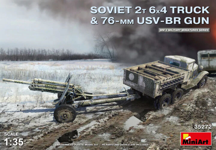 MiniArt 1/35 Soviet 2 t 6x4 Truck with 76 mm USV-BR Gun Plastic Model Kit