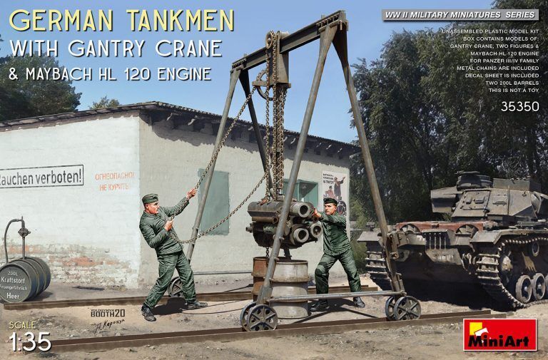 MiniArt 1/35 German Tankmen with Gantry Crane & Maybach HL 120 Engine Plastic Model Kit MA35350