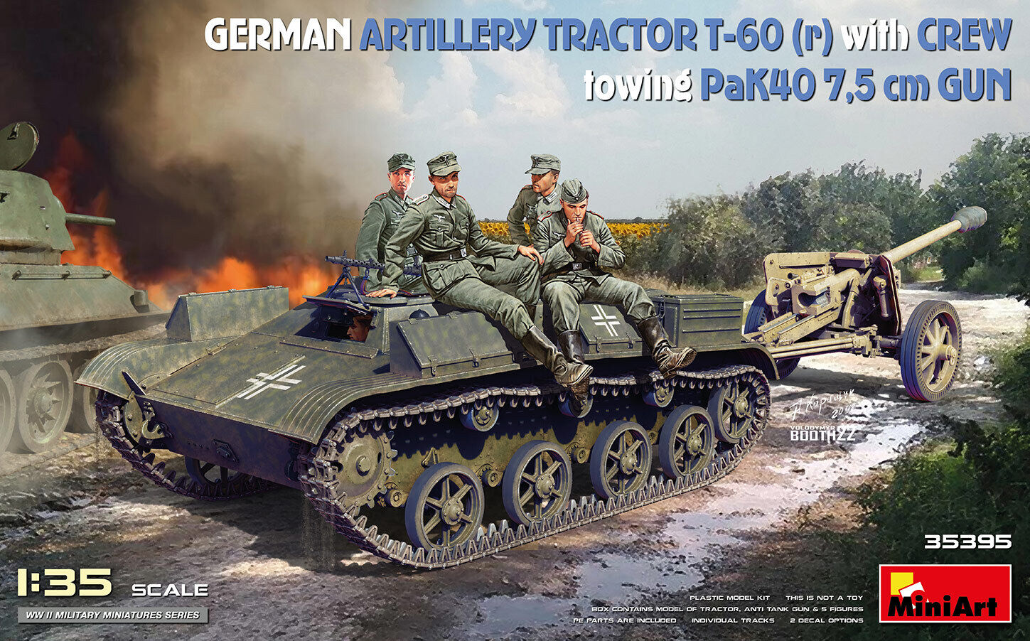 MiniArt 1/35 German Artillery Tractor T-60 (r) w/PaK40 Gun & Crew Plastic Model Kit